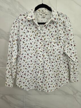 1980's Vintage Clementine White Button-Up Shirt with Tiny Floral Print
